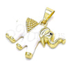 Dije Elegante 05.253.0119 Oro Laminado, Diseño de Elefante, Esmaltado Blanco, Tono Dorado