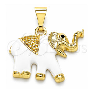 Dije Elegante 05.253.0119 Oro Laminado, Diseño de Elefante, Esmaltado Blanco, Tono Dorado