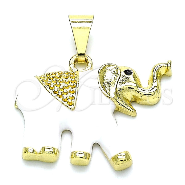 Dije Elegante 05.253.0119 Oro Laminado, Diseño de Elefante, Esmaltado Blanco, Tono Dorado