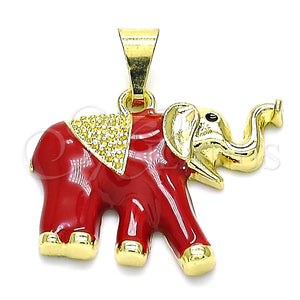Dije Elegante 05.253.0119.1 Oro Laminado, Diseño de Elefante, Esmaltado Rojo, Tono Dorado