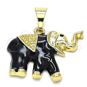 Dije Elegante 05.253.0119.2 Oro Laminado, Diseño de Elefante, Esmaltado Negro, Tono Dorado