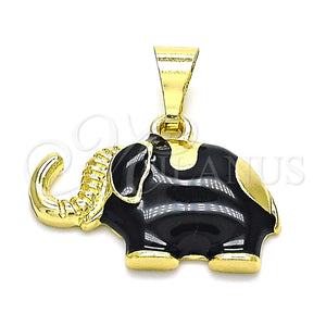 Dije Elegante 05.253.0120 Oro Laminado, Diseño de Elefante, Esmaltado Negro, Tono Dorado