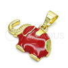 Dije Elegante 05.253.0120.1 Oro Laminado, Diseño de Elefante, Esmaltado Rojo, Tono Dorado