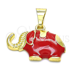 Dije Elegante 05.253.0120.1 Oro Laminado, Diseño de Elefante, Esmaltado Rojo, Tono Dorado