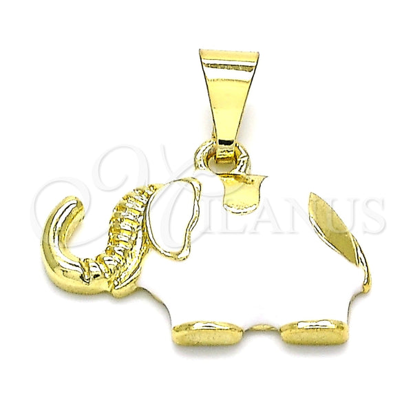Dije Elegante 05.253.0120.2 Oro Laminado, Diseño de Elefante, Esmaltado Blanco, Tono Dorado