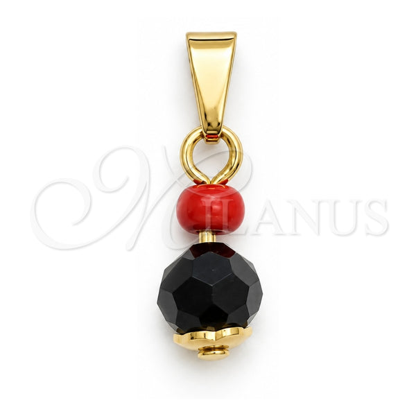 Dije Religioso 05.32.0080 Oro Laminado, con Negro and Granate Azavache, Pulido, Tono Dorado