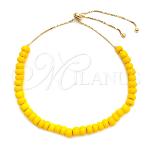 Pulsera Bolo Ajustable 03.32.0558 Oro Laminado, Diseño de Bola y Box, con Amarillo Perla, Pulido, Tono Dorado (06 MM Thickness, 10 Inches Length)