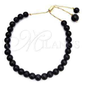 Pulsera Bolo Ajustable 03.32.0559 Oro Laminado, Diseño de Bola y Box, con Negro Azavache, Pulido, Tono Dorado (06 MM Thickness, 10 Inches Length)