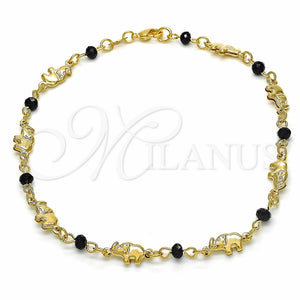 Pulsera Elegante 03.32.0563.07 Oro Laminado, Diseño de Elefante y Bola, con Negro Azavache, Pulido, Tono Dorado (04 MM Thickness, 7 Inches Length)