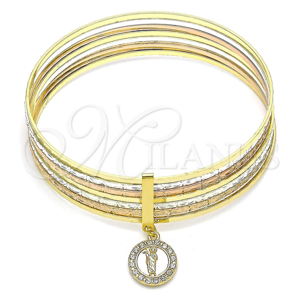 Aro Semanario 07.253.0006.05 Oro Laminado, Diseño de San Judas, con Blanca Cristal, Diamantado, Tres Tonos (02 MM Thickness, Size 5 (2.50 Diameter))