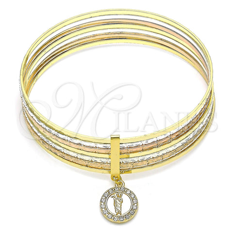 Aro Semanario 07.253.0006.05 Oro Laminado, Diseño de San Judas, con Blanca Cristal, Diamantado, Tres Tonos (02 MM Thickness, Size 5 (2.50 Diameter))
