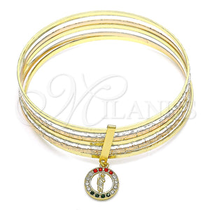 Aro Semanario 07.253.0006.1.05 Oro Laminado, Diseño de San Judas, con Multicolor Cristal, Diamantado, Tres Tonos (02 MM Thickness, Size 5 (2.50 Diameter))