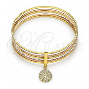 Aro Semanario 07.253.0005.05 Oro Laminado, Diseño de San Benito, con Cristal Blanca, Diamantado, Tres Tonos (Grosor 02 MM, Talla 5 (2,50 de Diámetro))