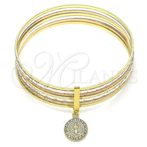 Aro Semanario 07.253.0005.05 Oro Laminado, Diseño de San Benito, con Blanca Cristal, Diamantado, Tres Tonos (02 MM Thickness, Size 5 (2.50 Diameter))