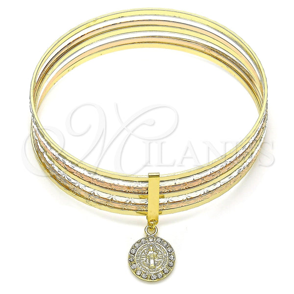Aro Semanario 07.253.0005.05 Oro Laminado, Diseño de San Benito, con Blanca Cristal, Diamantado, Tres Tonos (02 MM Thickness, Size 5 (2.50 Diameter))