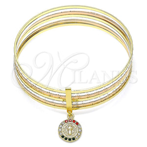 Aro Semanario 07.253.0005.1.05 Oro Laminado, Diseño de San Benito, con Multicolor Cristal, Diamantado, Tres Tonos (02 MM Thickness, Size 5 (2.50 Diameter))