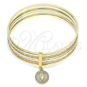 Aro Semanario 07.253.0004.05 Oro Laminado, Diseño de Guadalupe, con Blanca Cristal, Diamantado, Tres Tonos (02 MM Thickness, Size 5 (2.50 Diameter))