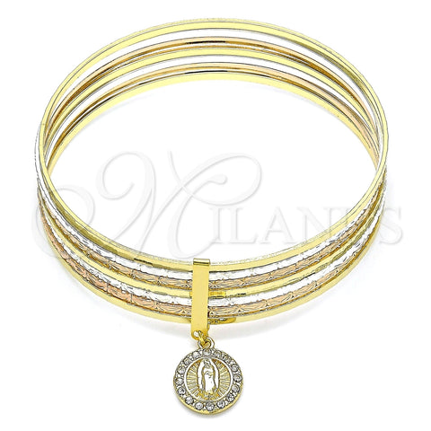 Aro Semanario 07.253.0004.05 Oro Laminado, Diseño de Guadalupe, con Blanca Cristal, Diamantado, Tres Tonos (02 MM Thickness, Size 5 (2.50 Diameter))