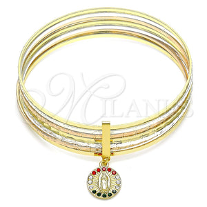Aro Semanario 07.253.0004.1.05 Oro Laminado, Diseño de Guadalupe, con Multicolor Cristal, Diamantado, Tres Tonos (02 MM Thickness, Size 5 (2.50 Diameter))