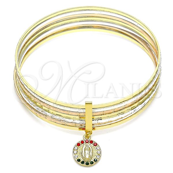 Aro Semanario 07.253.0004.1.05 Oro Laminado, Diseño de Guadalupe, con Multicolor Cristal, Diamantado, Tres Tonos (02 MM Thickness, Size 5 (2.50 Diameter))