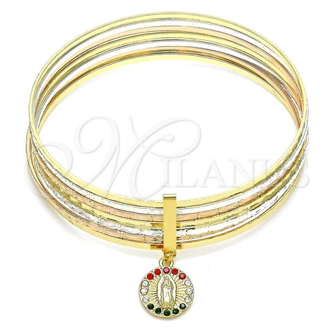 Aro Semanario 07.253.0004.1.05 Oro Laminado, Diseño de Guadalupe, con Multicolor Cristal, Diamantado, Tres Tonos (02 MM Thickness, Size 5 (2.50 Diameter))