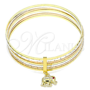 Aro Semanario 07.253.0014.05 Oro Laminado, Diseño de Elefante, con Granate Cristal, Diamantado, Tres Tonos (02 MM Thickness, Size 5 (2.50 Diameter))