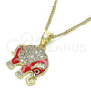 Collares con Dije 04.210.0054.20 Oro Laminado, Diseño de Elefante, con Blanca and Negro Micro Pave, Esmaltado Rojo, Tono Dorado (02 MM Thickness, 20 Inches Length)