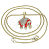 Collares con Dije 04.210.0054.20 Oro Laminado, Diseño de Elefante, con Blanca and Negro Micro Pave, Esmaltado Rojo, Tono Dorado (02 MM Thickness, 20 Inches Length)