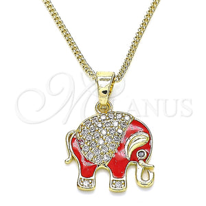 Collares con Dije 04.210.0054.20 Oro Laminado, Diseño de Elefante, con Blanca and Negro Micro Pave, Esmaltado Rojo, Tono Dorado (02 MM Thickness, 20 Inches Length)