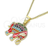 Collares con Dije 04.210.0054.1.20 Oro Laminado, Diseño de Elefante, con Multicolor Micro Pave, Esmaltado Rojo, Tono Dorado (02 MM Thickness, 20 Inches Length)