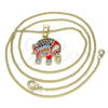 Collares con Dije 04.210.0054.1.20 Oro Laminado, Diseño de Elefante, con Multicolor Micro Pave, Esmaltado Rojo, Tono Dorado (02 MM Thickness, 20 Inches Length)