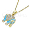 Collares con Dije 04.210.0054.2.20 Oro Laminado, Diseño de Elefante, con Blanca and Negro Micro Pave, Esmaltado Turquesa, Tono Dorado (02 MM Thickness, 20 Inches Length)
