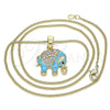 Collares con Dije 04.210.0054.2.20 Oro Laminado, Diseño de Elefante, con Blanca and Negro Micro Pave, Esmaltado Turquesa, Tono Dorado (02 MM Thickness, 20 Inches Length)