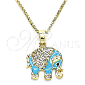 Collares con Dije 04.210.0054.2.20 Oro Laminado, Diseño de Elefante, con Blanca and Negro Micro Pave, Esmaltado Turquesa, Tono Dorado (02 MM Thickness, 20 Inches Length)