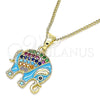 Collares con Dije 04.210.0054.3.20 Oro Laminado, Diseño de Elefante, con Multicolor Micro Pave, Esmaltado Turquesa, Tono Dorado (02 MM Thickness, 20 Inches Length)