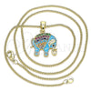 Collares con Dije 04.210.0054.3.20 Oro Laminado, Diseño de Elefante, con Multicolor Micro Pave, Esmaltado Turquesa, Tono Dorado (02 MM Thickness, 20 Inches Length)