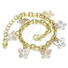 Pulsera de Dije 03.331.0171.08 Oro Laminado, Diseño de Mariposa, Pulido, Tres Tonos (06 MM Thickness, 8 Inches Length)