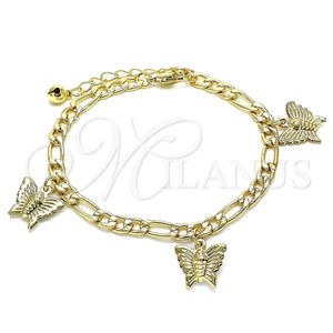Pulsera de Dije 03.331.0177.08 Oro Laminado, Diseño de Mariposa, Pulido, Tono Dorado (05 MM Thickness, 8 Inches Length)