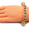 Pulsera de Dije 03.331.0180.08 Oro Laminado, Diseño de Bola, con Blanca Zirconia Cubica, Pulido, Tono Dorado (13 MM Thickness, 8 Inches Length)