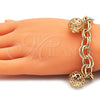 Pulsera de Dije 03.331.0182.08 Oro Laminado, Diseño de Bola, con Blanca Zirconia Cubica, Pulido, Tono Dorado (12 MM Thickness, 8 Inches Length)