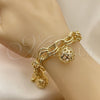 Pulsera de Dije 03.331.0182.08 Oro Laminado, Diseño de Bola, con Blanca Zirconia Cubica, Pulido, Tono Dorado (12 MM Thickness, 8 Inches Length)