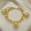 Pulsera de Dije 03.331.0182.08 Oro Laminado, Diseño de Bola, con Blanca Zirconia Cubica, Pulido, Tono Dorado (12 MM Thickness, 8 Inches Length)