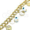 Pulsera de Dije 03.331.0185.08 Oro Laminado, Diseño de Ojo Griego, Resinado Blanco, Tono Dorado (10 MM Thickness, 8 Inches Length)