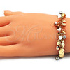 Pulsera de Dije 03.331.0187.08 Oro Laminado, Diseño de Bola y Corazón, Pulido, Tres Tonos (Grosor 05 MM, 8 Pulgadas de Largo)
