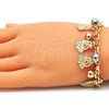 Pulsera de Dije 03.331.0192.08 Oro Laminado, Diseño de Mariposa y Bola, con Blanca Cristal, Pulido, Tres Tonos (06 MM Thickness, 8 Inches Length)
