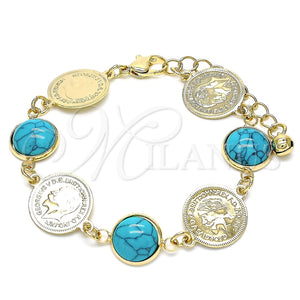Pulsera Elegante 03.331.0197.07 Oro Laminado, con Turquoise Opal, Pulido, Tono Dorado (14 MM Thickness, 7 Inches Length)