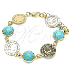 Pulsera Elegante 03.331.0197.1.07 Oro Laminado, con Light Turquoise Opal, Pulido, Tono Dorado (14 MM Thickness, 7 Inches Length)