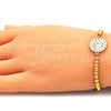 Pulsera Bolo Ajustable 03.381.0002.11 Oro Laminado, Diseño de Ojo Griego y Bola, con Multicolor Micro Pave, Pulido, Tono Dorado (04 MM Thickness, 11 Inches Length)