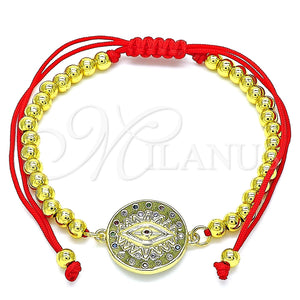 Pulsera Bolo Ajustable 03.381.0002.11 Oro Laminado, Diseño de Ojo Griego y Bola, con Multicolor Micro Pave, Pulido, Tono Dorado (04 MM Thickness, 11 Inches Length)