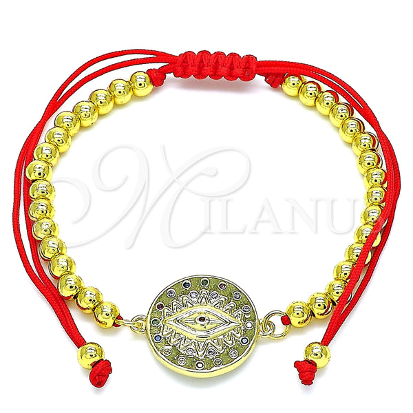 Pulsera Bolo Ajustable 03.381.0002.11 Oro Laminado, Diseño de Ojo Griego y Bola, con Multicolor Micro Pave, Pulido, Tono Dorado (04 MM Thickness, 11 Inches Length)